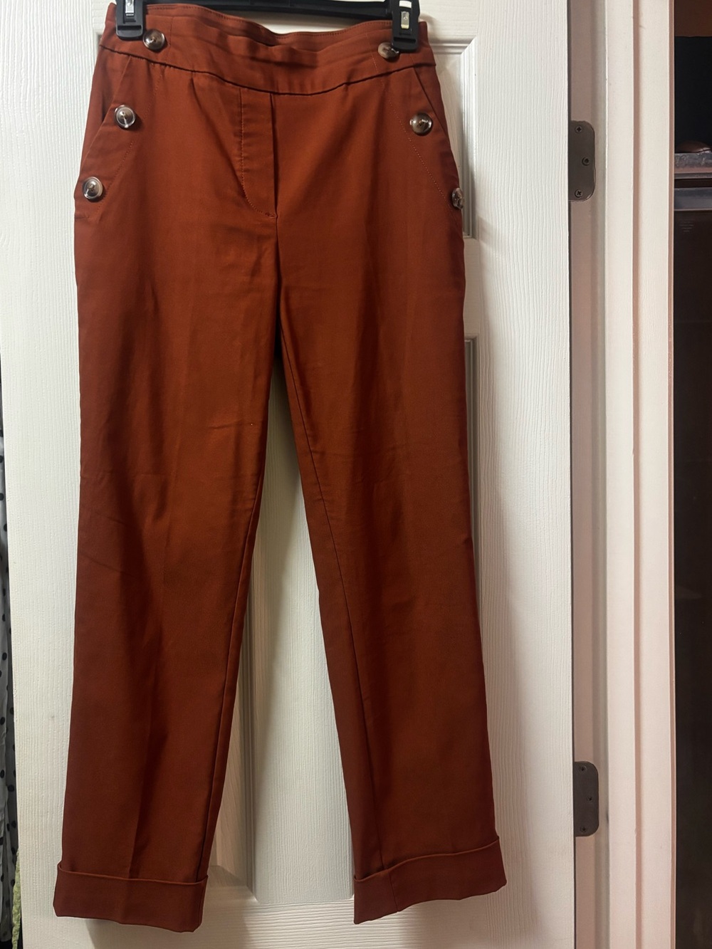 Jules & Leopold High-Waist Rust colored Button-Front design pull on pants
